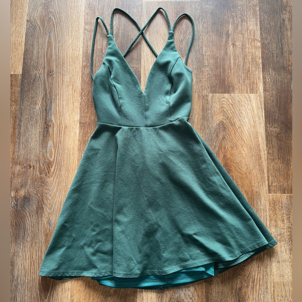 Lulu's Forest Green Believe In Love Backless Skater Dress